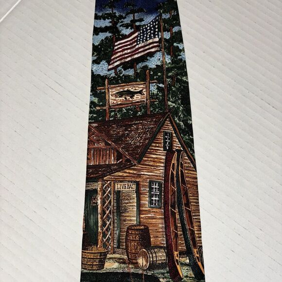 VTG Americana Series Back Country Circa 1936 Silk Tie Fishing Canoe Retrievers - Picture 5 of 5